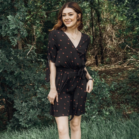 Floretta Wrap Dress - Black - Picture 2 of 7